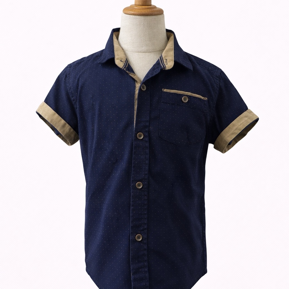 Craft & Flow Boys Short Sleeve Button-Down Shirt – Navy – Size 4T
